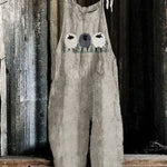 Vintage Sheep Linen Blend Loose Casual Jumpsuit