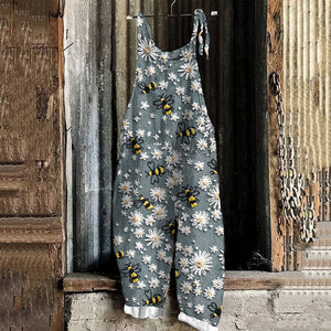 Daisy Bee Print Loose Casual Jumpsuit