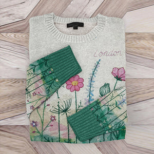 London Floral Embroidery Art Knit Sweater