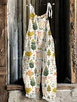 Women's Retro Farm Sheep Forest Print Sleeveless Jumpsuit