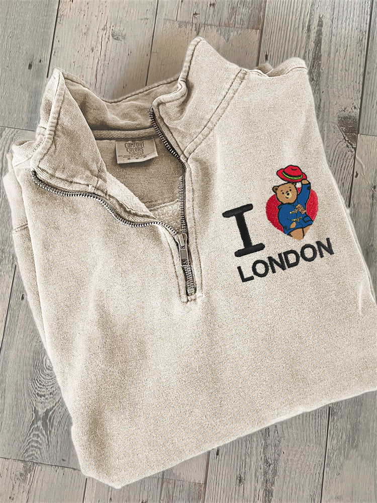 I Love London Bear Embroidered Zip Up Sweatshirt