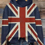 Vintage Flag Print Casual Long Sleeve Hoodie