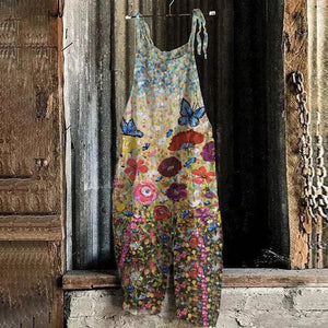 Artistic Floral And Butterfly Print Jumpsuit