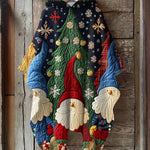 Vintage Christmas Gnome Print Hooded Cape