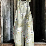 Vintage Cute Chicken Linen Blend Loose Casual Jumpsuit