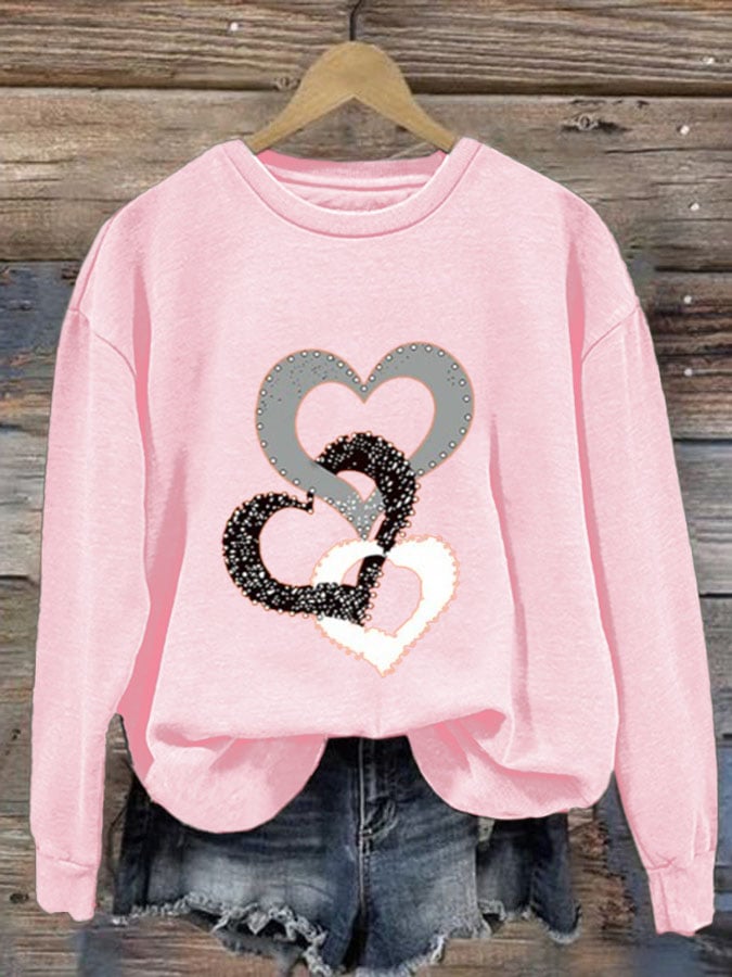 Heart/Cordate Print Valentine's Day Casual Sweatshirt