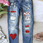 Women's Valentine's Day Heart Print Casual Jeans