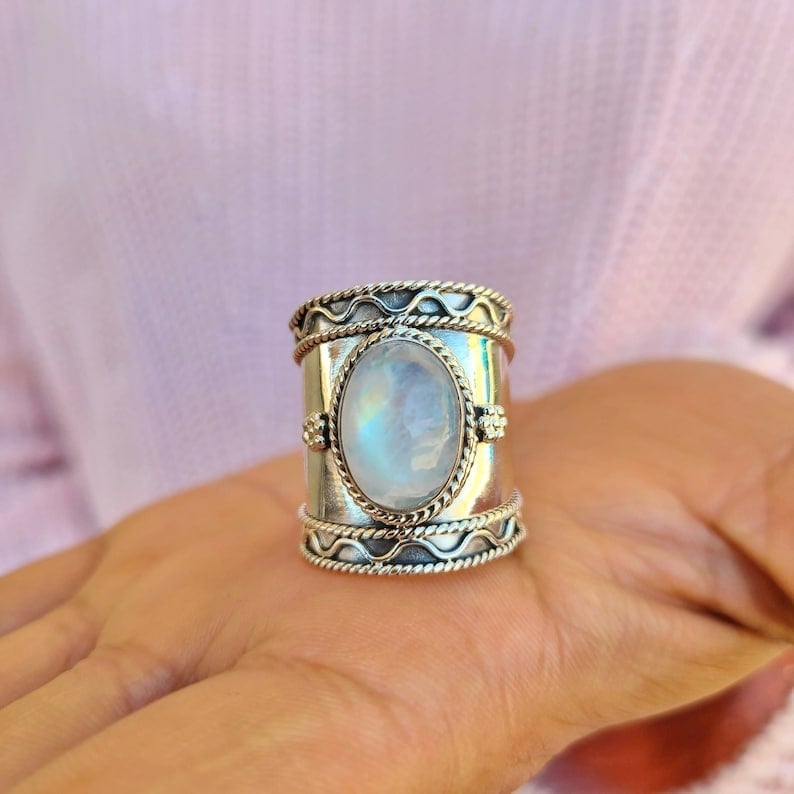 🎁Bohemian Moonstone Wide Band Ring