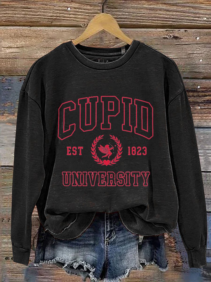 Cupid University Valentines Day Love Cupid Heart Print Casual Sweatshirt