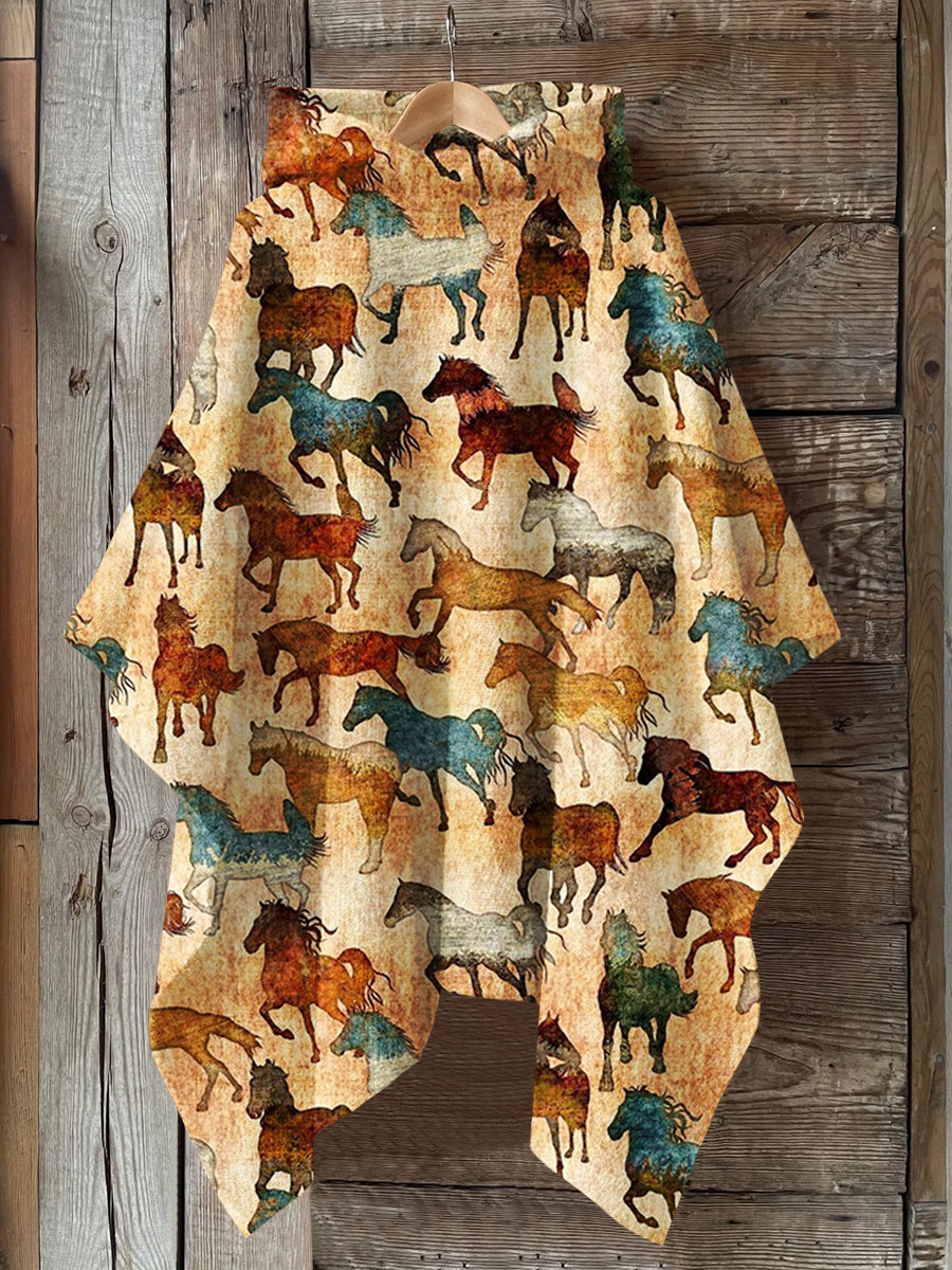 Horse Art Print Hooded Warm Shawl