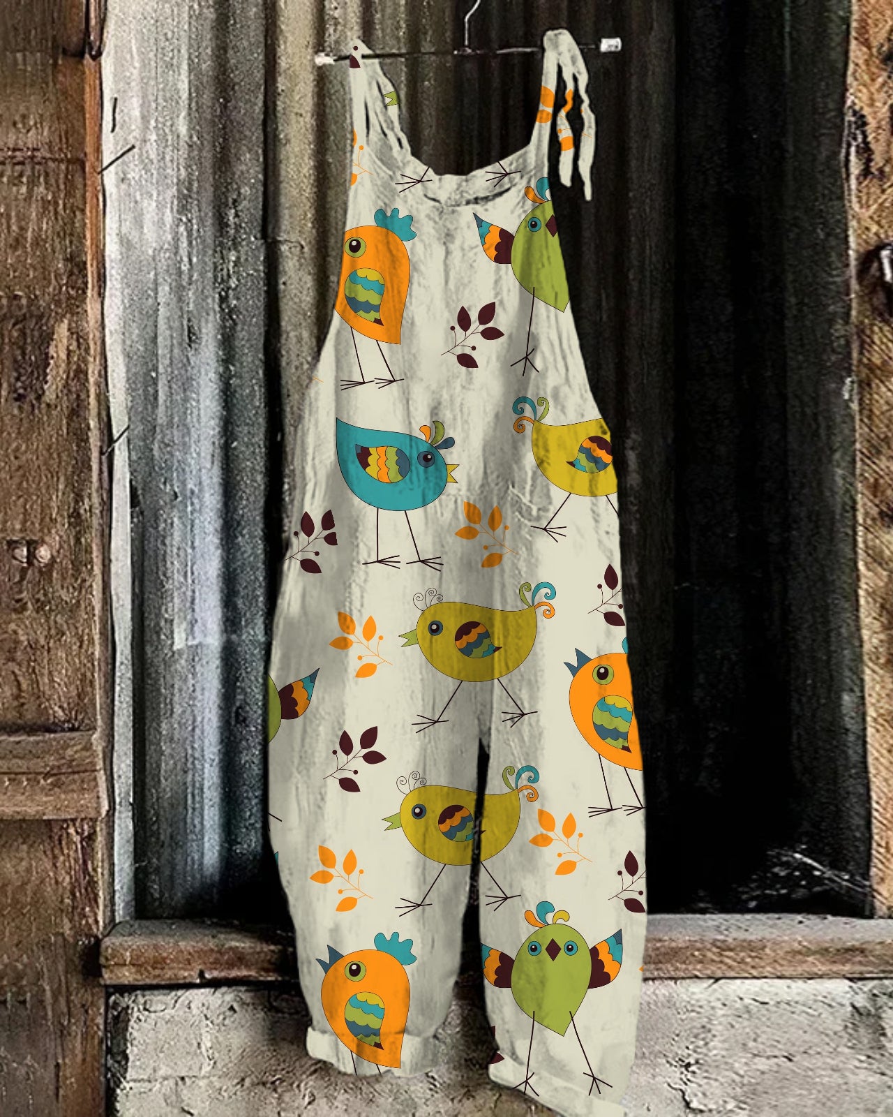 Women's Farm Animals Print Linen Blend Casual Jumpsuit