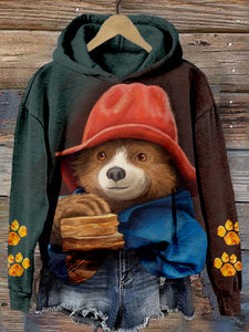 Cute Movie Traveling Bear Pattern Cozy Hoodie