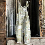 Vintage Cute Chicken Linen Blend Loose Casual Jumpsuit