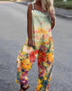 Ladies Loose Casual Art Floral Jumpsuit