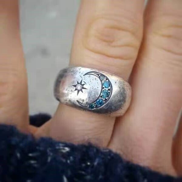 Silver Star Moon Ring🌙