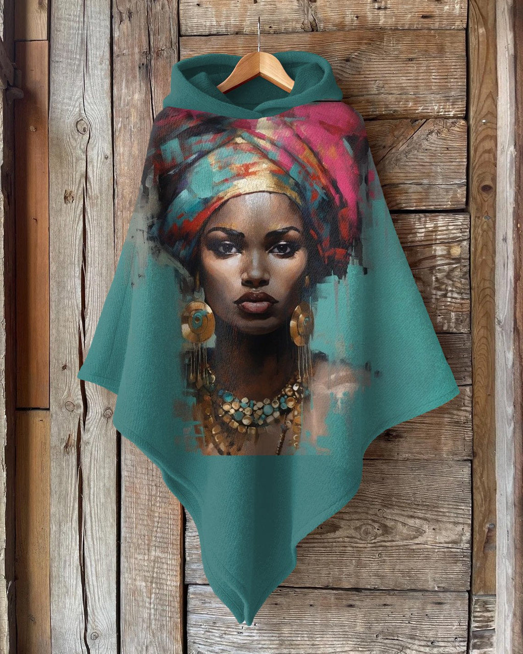 Turban African Women Oil Painting Wool Hooded Cape