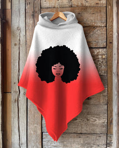 Gradient Color Afro Diva Wool Hooded Cape