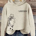 London Bear On The Road Embroidery Knitted Hooded Sweater