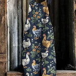 Retro Farm Chicken Floral Printed Casual Jumpsuit