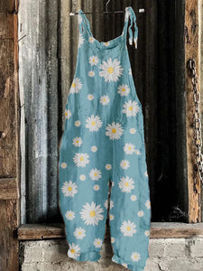 Daisy print casual overalls