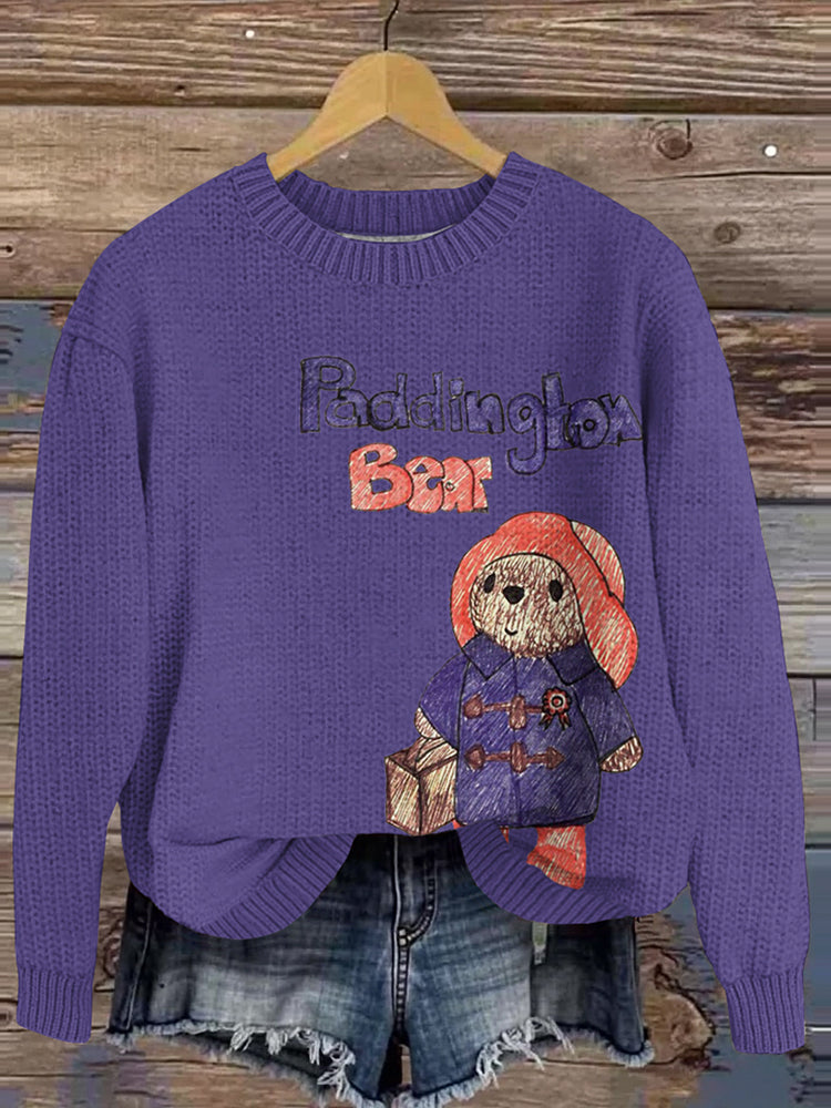 Bear Embroidered Knitted Crewneck Sweater