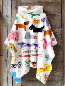 Dog Art Print Hooded Warm Cape