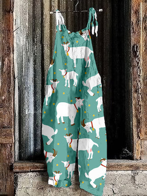 Happy Goats & Flowers Linen Blend Cozy Jumpsuit