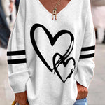 Women's Valentine's Day Heart Pattern Printed Casual V-Neck Long Sleeve T-Shirt