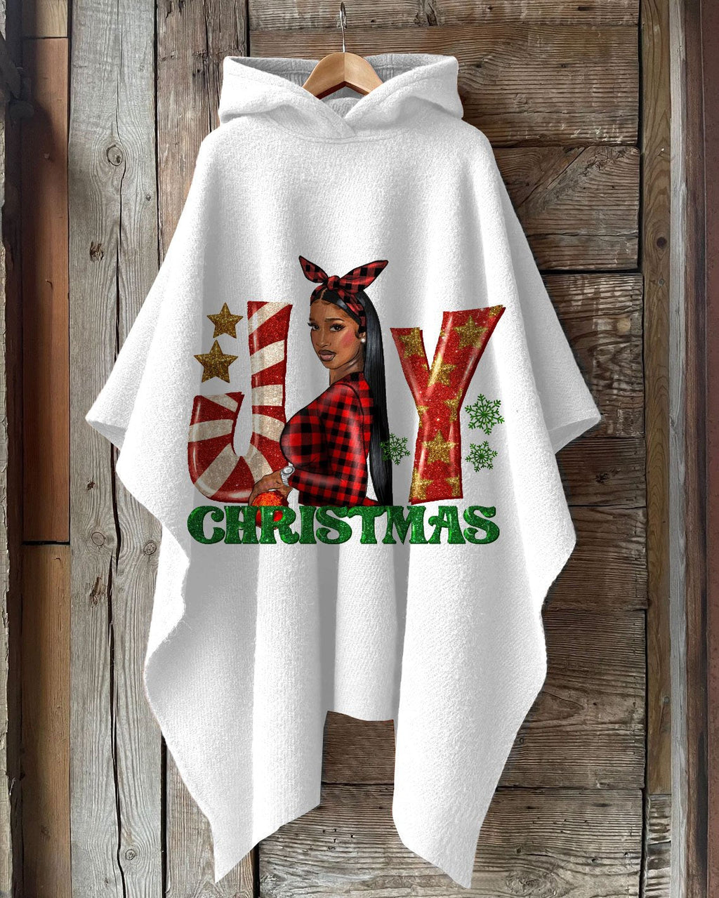 Enjoy Christmas Hooded Warm Shawl Cape