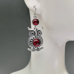 Lace ruby and owl earrings