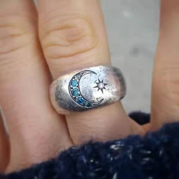 Silver Star Moon Ring🌙