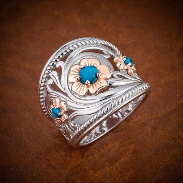 🎁Turquoise Golden Flower Ring