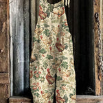 Women's Vintage Farm Chicken Plant Print Loose Jumpsuit