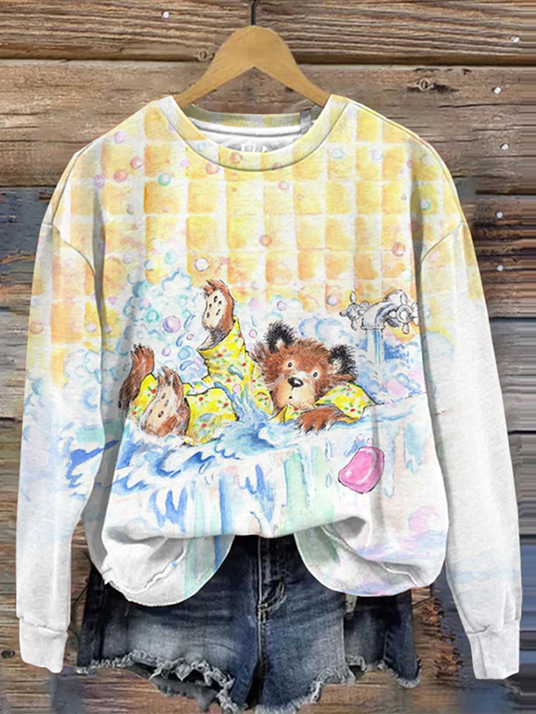 Shower Bear Print Crew Neck Sweatshirt