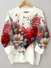 Vintage Valentine Heart Floral Print Crew Neck Sweatshirt