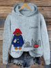 London Bear Felt Embroidered Cozy Knit Hooded Sweater