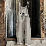 Vintage Sheep Linen Blend Loose Casual Jumpsuit