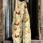 Women's Vintage Farm Chicken Graphics Loose Jumpsuit