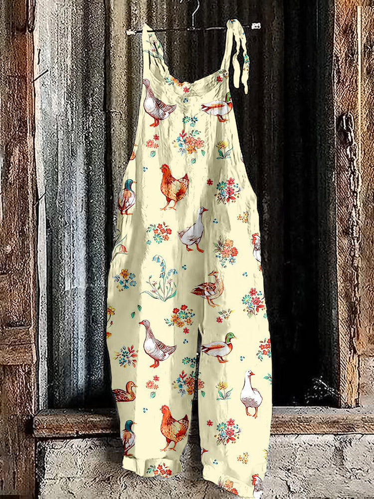 Cute Chickens and Ducks Pattern Loose Fit Jumpsuit