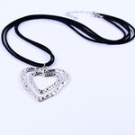 DOUBLE HEART-SHAPED BROWN LEATHER LONG NECKLACE