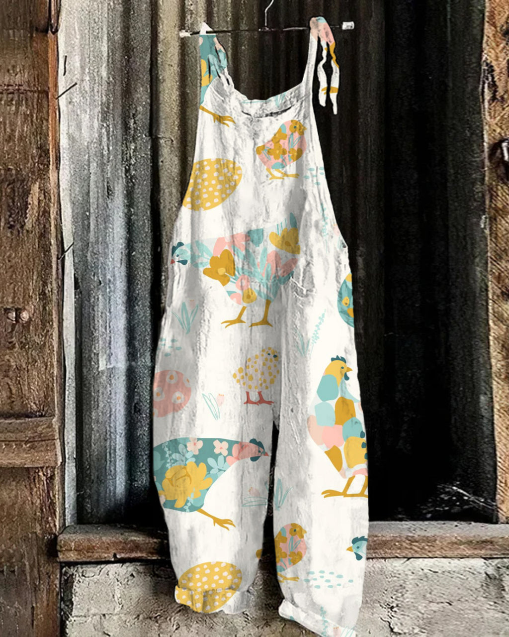 Women's Farm Animals Print Linen Blend Casual Jumpsuit