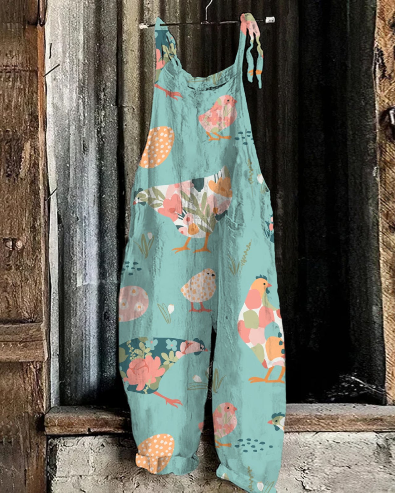 Women's Farm Animals Print Linen Blend Casual Jumpsuit