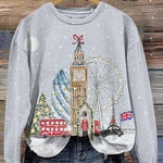 Vintage Christmas London Printed Casual Sweatshirt