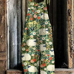 Farm Sheep Flower Print Loose Jumpsuit