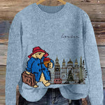 Bear In London Street Embroidered Cozy Knit Sweater