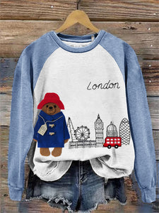 London Bear Felt Embroidered Raglan Sweatshirt