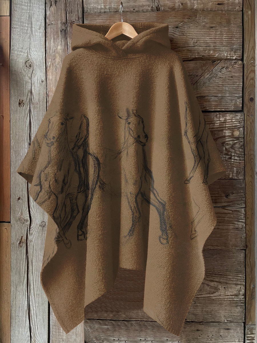 Horse Art Print Hooded Warm Shawl