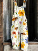 Farm Style Bees and Flower Print Casual Jumpsuit