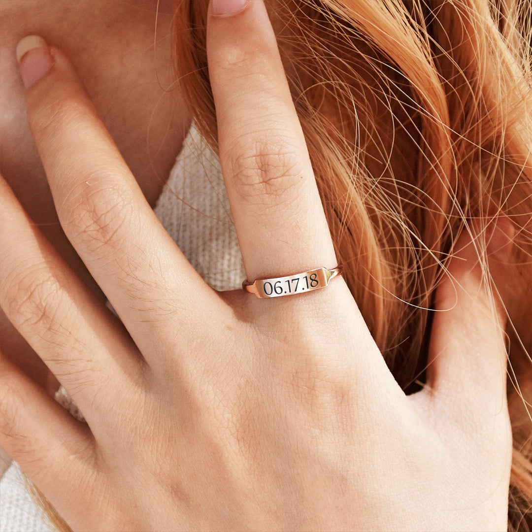 Custom Delicate Dainty Bar Date Ring