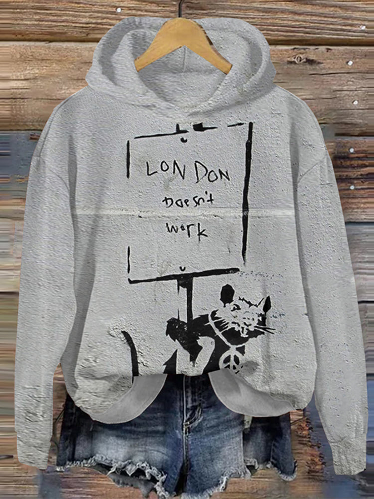 London Doesn't Work Street Art Print Casual Hoodie